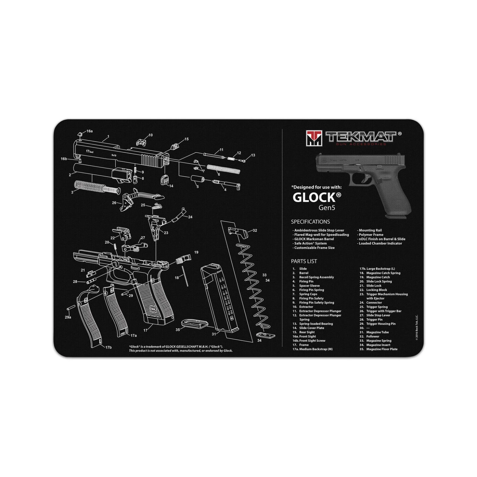 Килимок TekMat для чищення зброї Glock Gen 5 17" x 11"